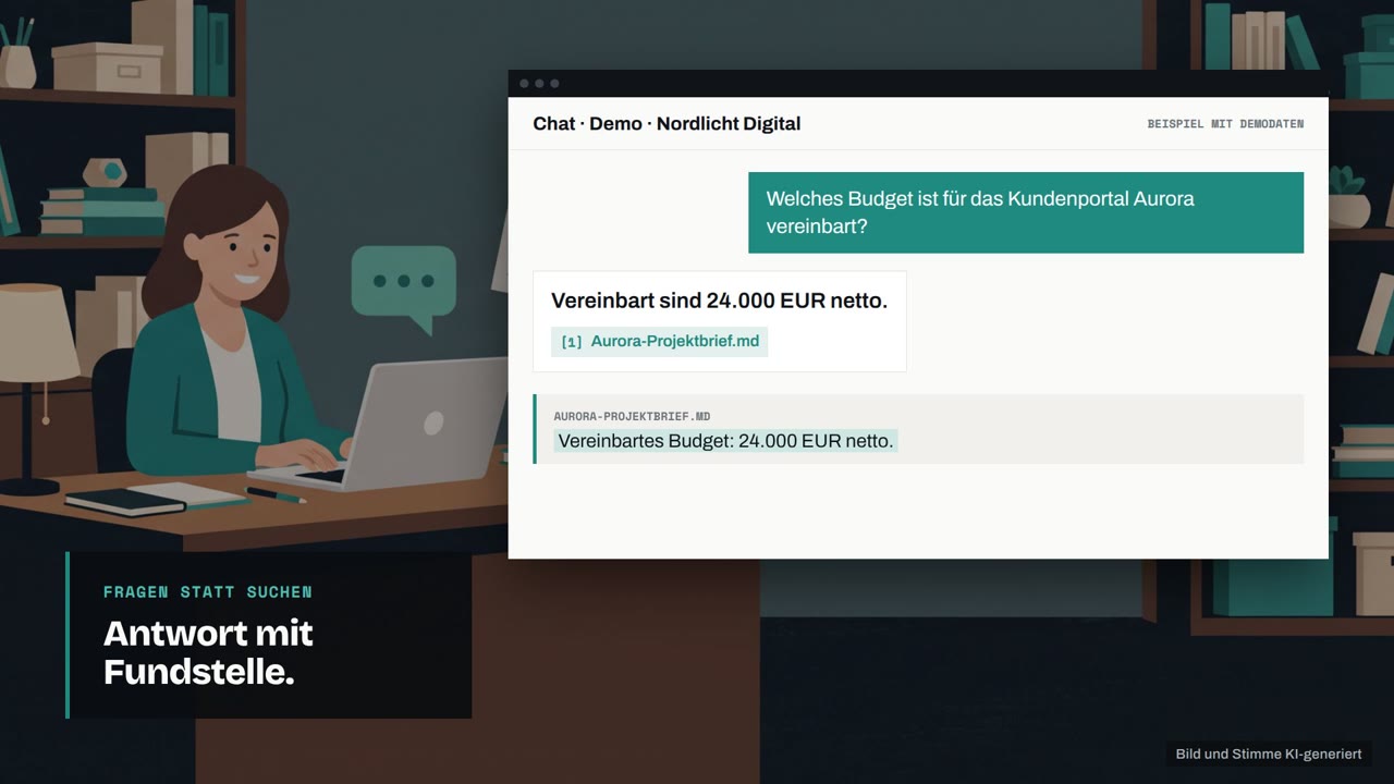 Kivanto beantwortet eine Frage und zeigt die Fundstelle im Dokument